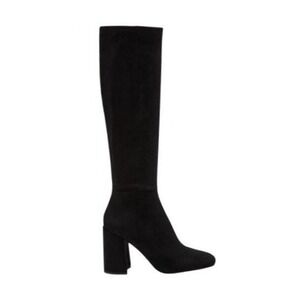 Steve Madden Seven Knee High Boot Black Suede Leather Block Heel 5